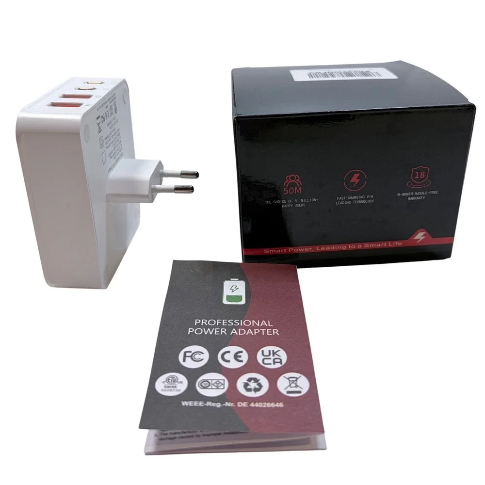 VPSUN European Travel Plug Adapter White USB-C PD 20W 2 AC Outlets 3 USB-A Ports